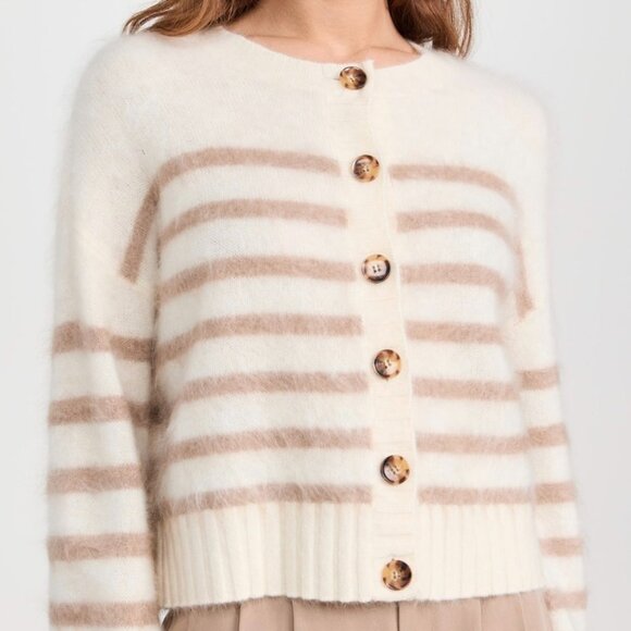 La Ligne Striped Brushed Cashmere Cardigan Sweater Small Loose Winter Cozy - Picture 7 of 15